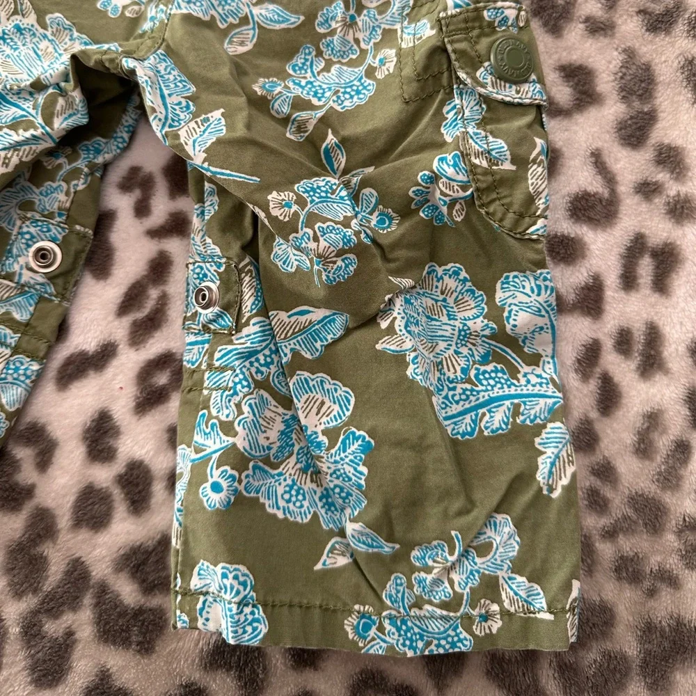 Old Navy Floral Print Convertible Utility Pants in Green Blue Size 6-12 Months